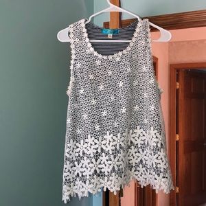 Floral Striped Lace Tank Top